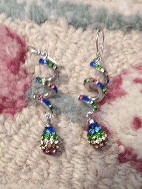 Multicolor Spiral Drop Earrings - Sparkling Rainbow Crystal Dangles